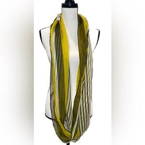 Rikka Women’s Yellow and Olive/Army Green Striped Versatile Infinity Scarf NWT!